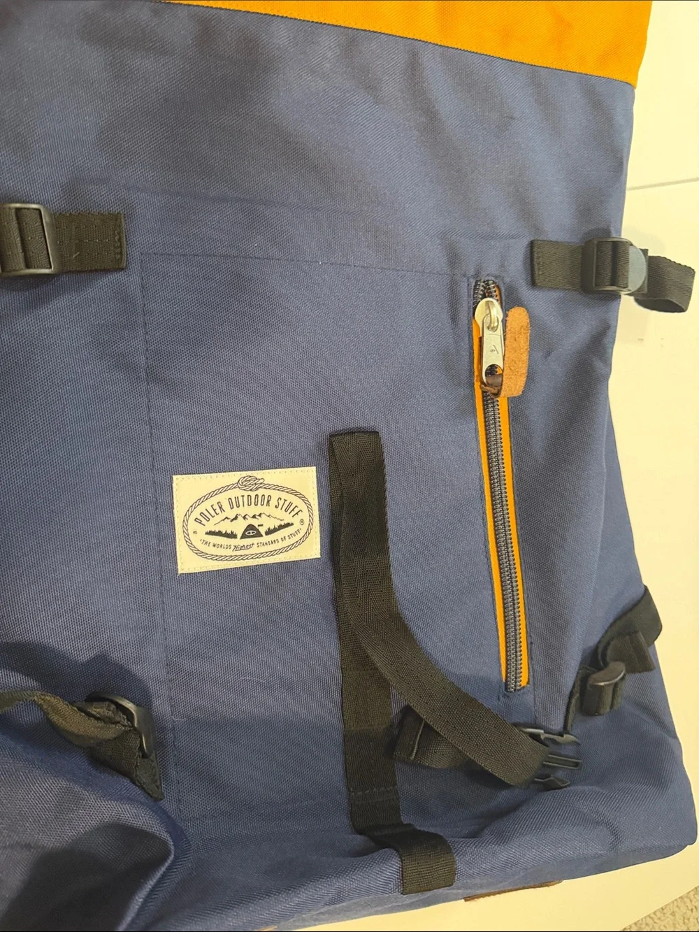 Roll-Top Navy Backpack with Mustard Accent